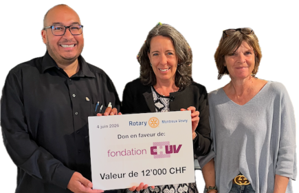 Remise du chèque de CHF 12'000.- à Madame Michèle Joanisse, Directrice de la Fondation CHUV.